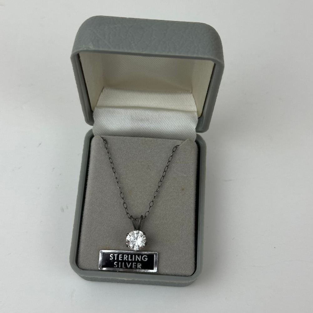 Sterling Silver 925 Solitaire Cubic Zirconia Pendant Necklace 18" Dainty Classic